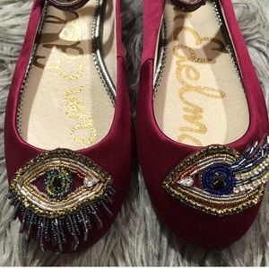 Sam Edelman Embellished Flats w/ankle straps 7.5 W